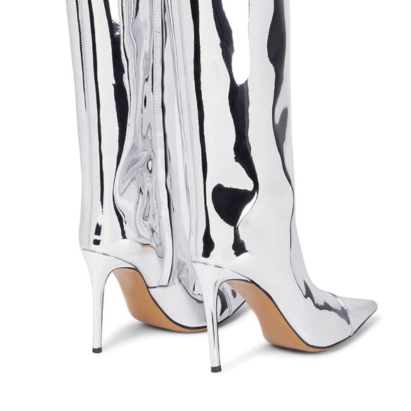 Arqa Metallic Knee High Boots Stiletto Heel Wide Calf  Pointed Toe size 10 43 - Picture 5 of 11